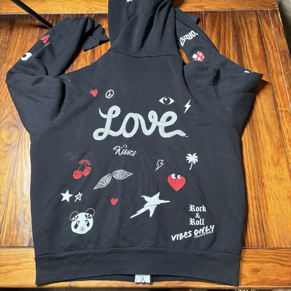 Lauren Moshi Snake Love Elements Black Hoodie Kisses Vibes Doodles Sz S A1167